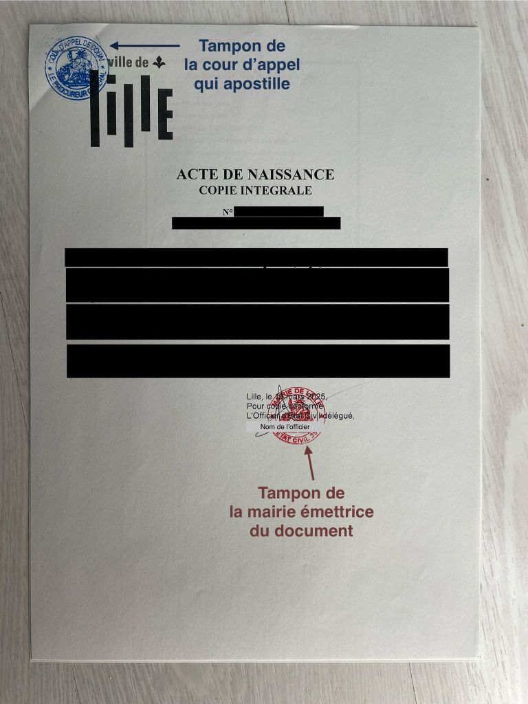 acte de naissance apostille